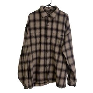 Ironwilled Flannel Shirt Mens 2XL Brown Check Heavyweight Outdoors Spellout